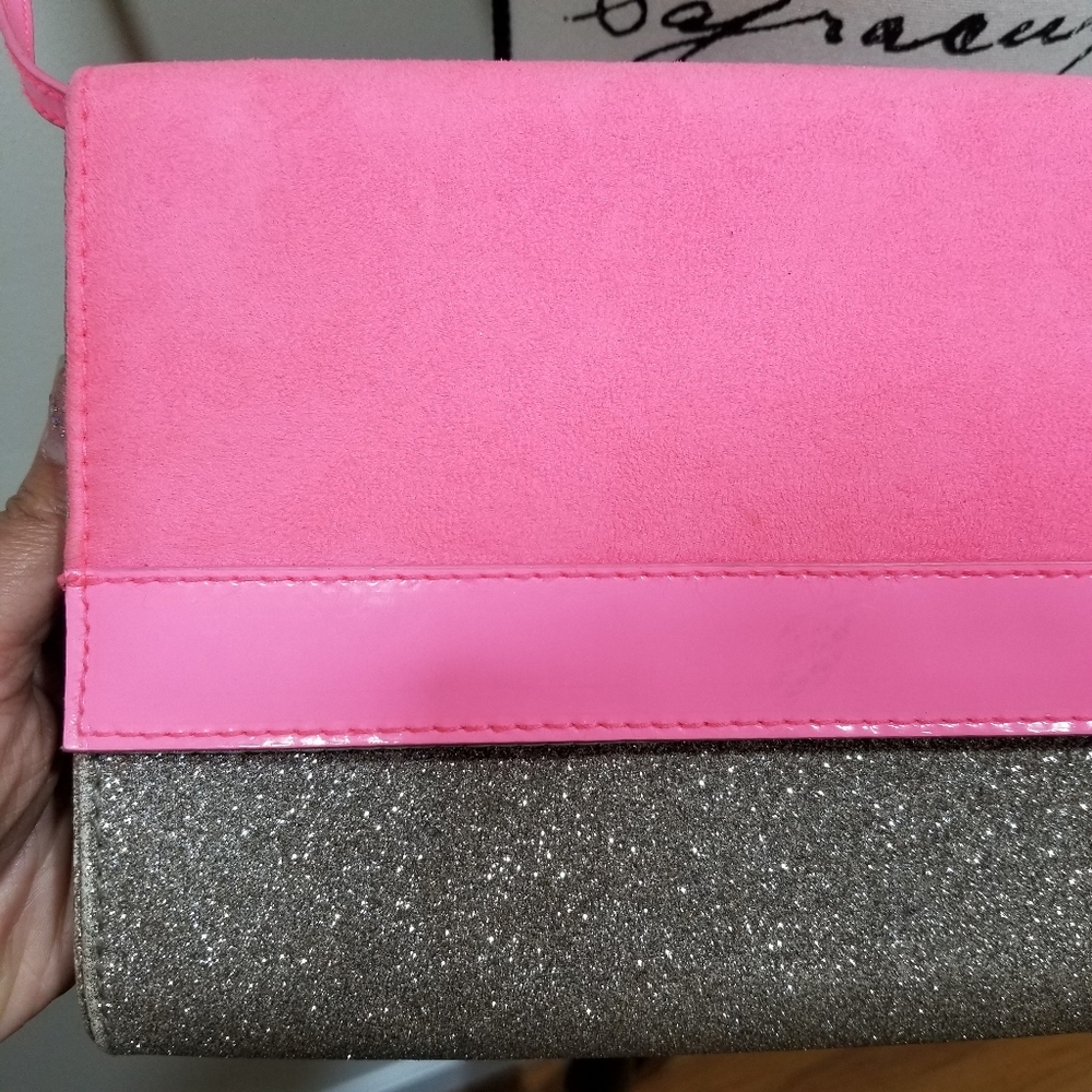 H&M Crossbody Clutch Purse Color Pink And Silver Glitters...!! - Picture 2 of 13